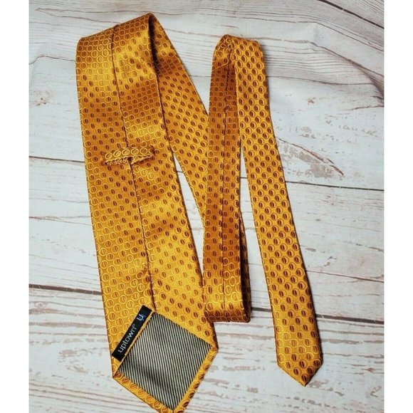 Uptown U Gold Men Gold Bubble Design Hand Made Fiber Brown Stripe Inset Necktie - Picture 6 of 12